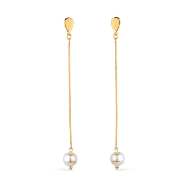 Brinco Dourado de Corrente com Pérola