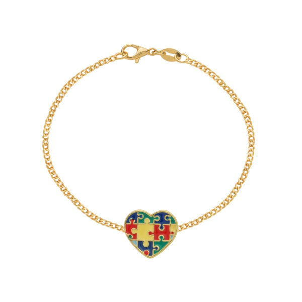 Pulseira Dourada Autismo Formato Coração