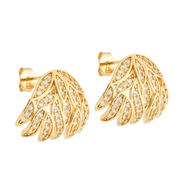 Brinco Dourado de Folhas Cravejado de Zircônias