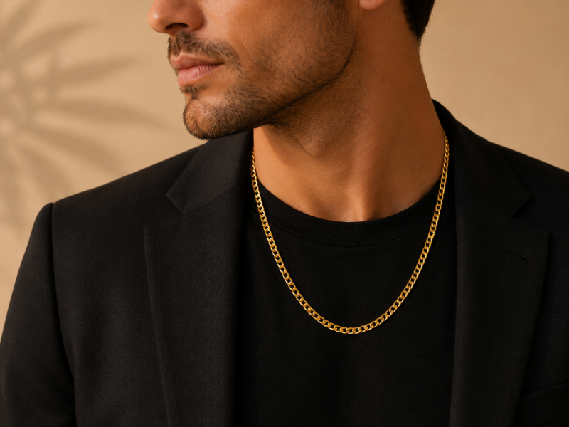 Corrente masculina banhada a ouro 24K com acabamento refinado da D'Bruns Joias.